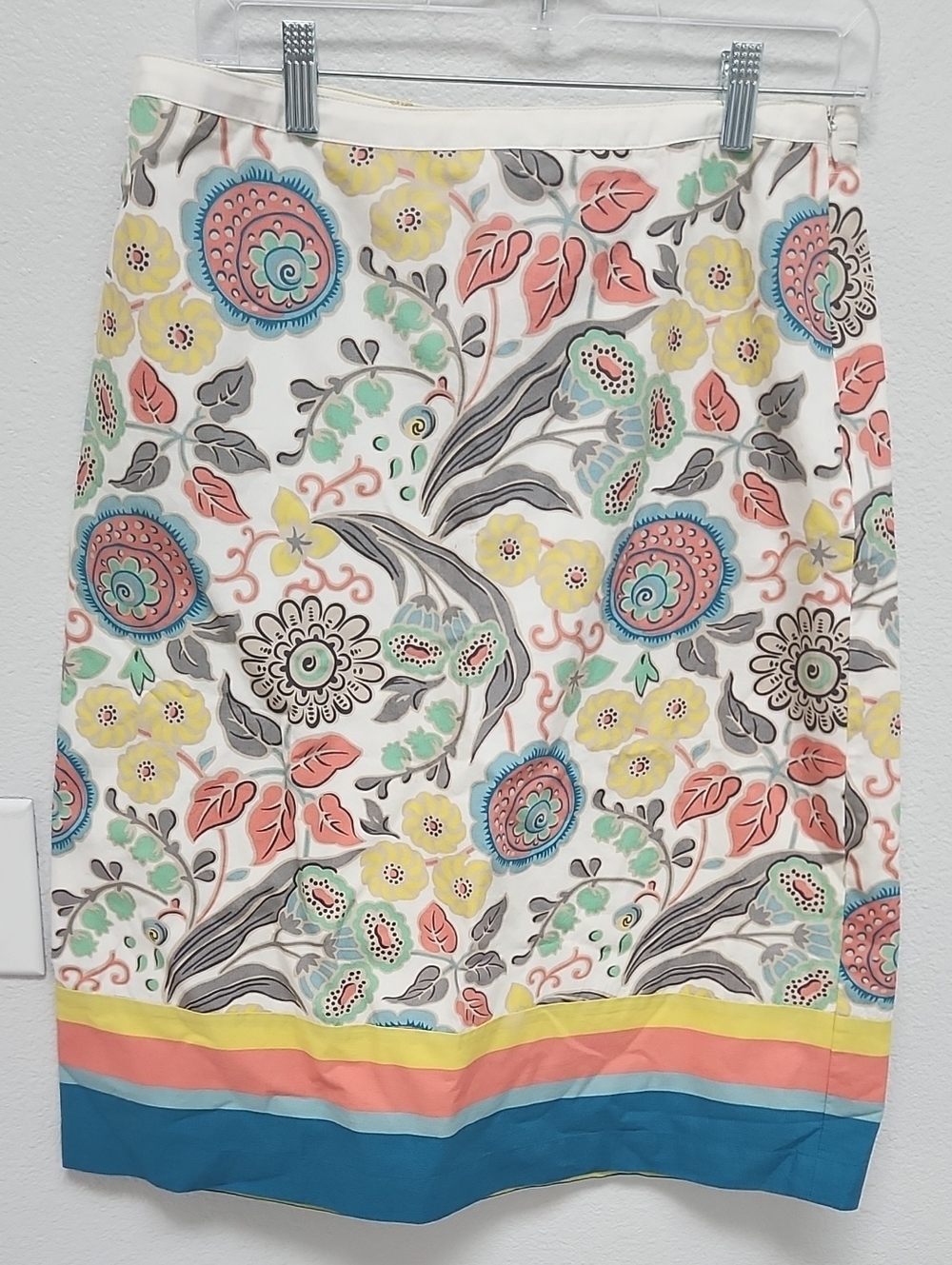 Boden Floral Pencil Skirt in Coral, Teal & Yellow
